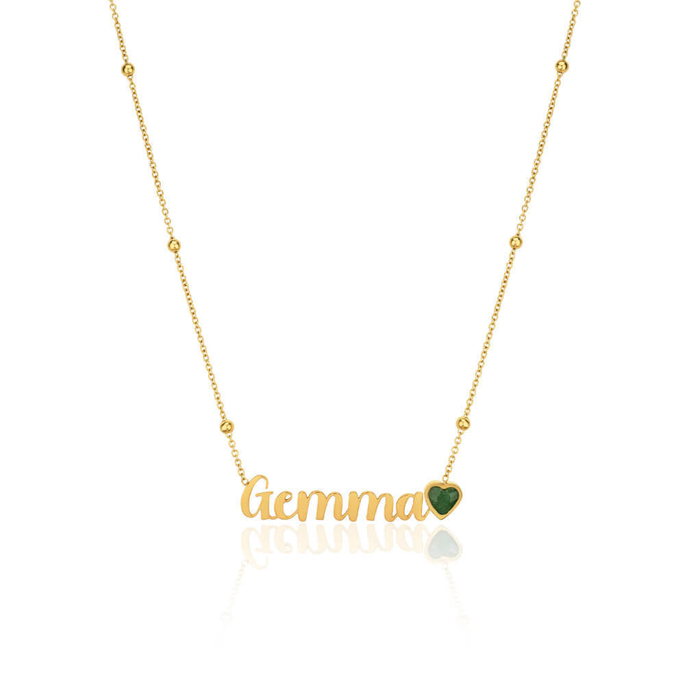 Gold necklace with name store and birthstone