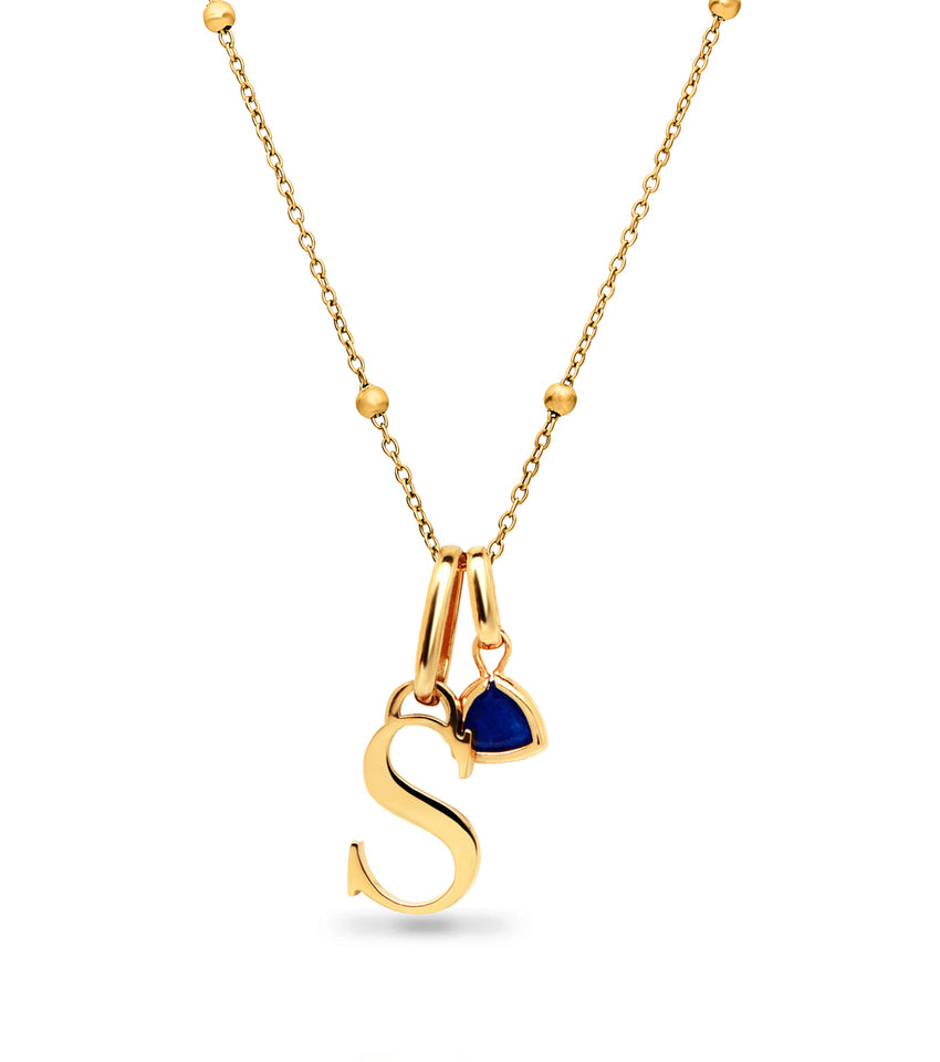 Personalised Initial & Droplet Birthstone Necklace (Gold)