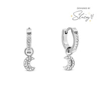 Moon and Back Moon Huggie Hoop Earrings (Silver)