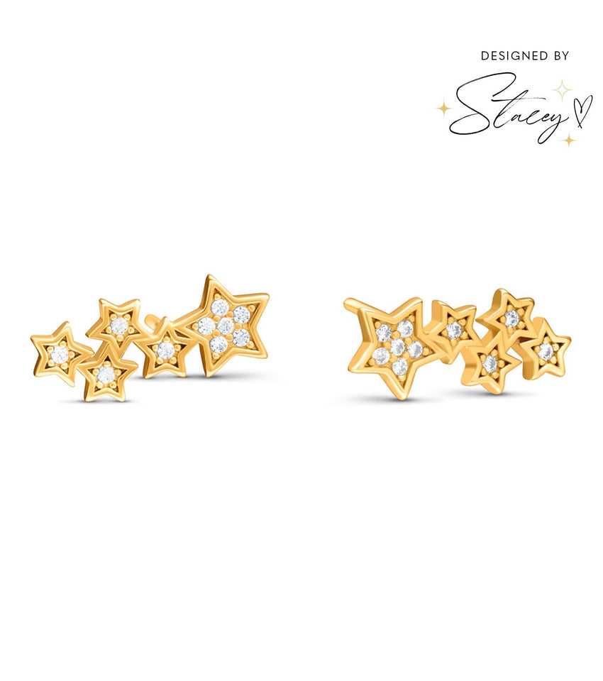 Moon and Back Star Climber Earrings (Gold)