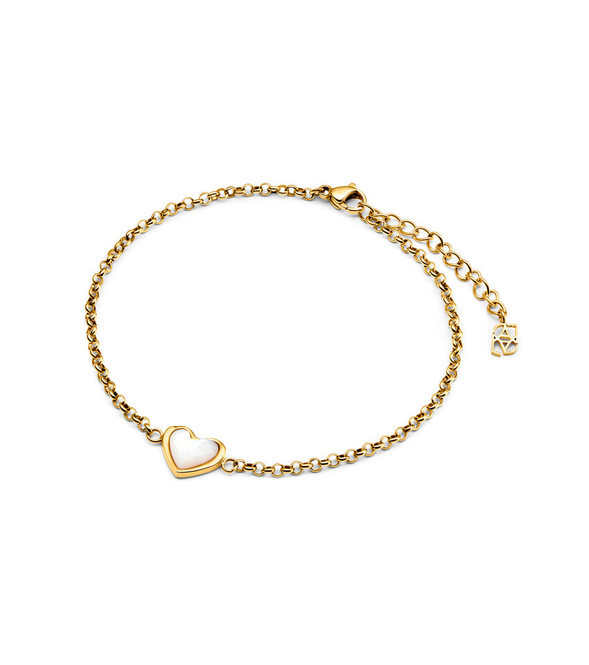 White Quartz Heart Bracelet (Gold)