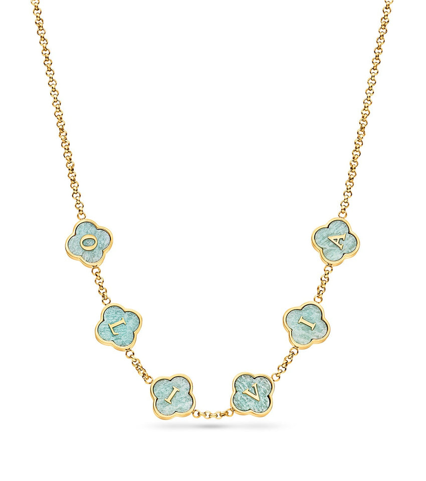 Amazonite Clover Custom Name Necklace (Gold)