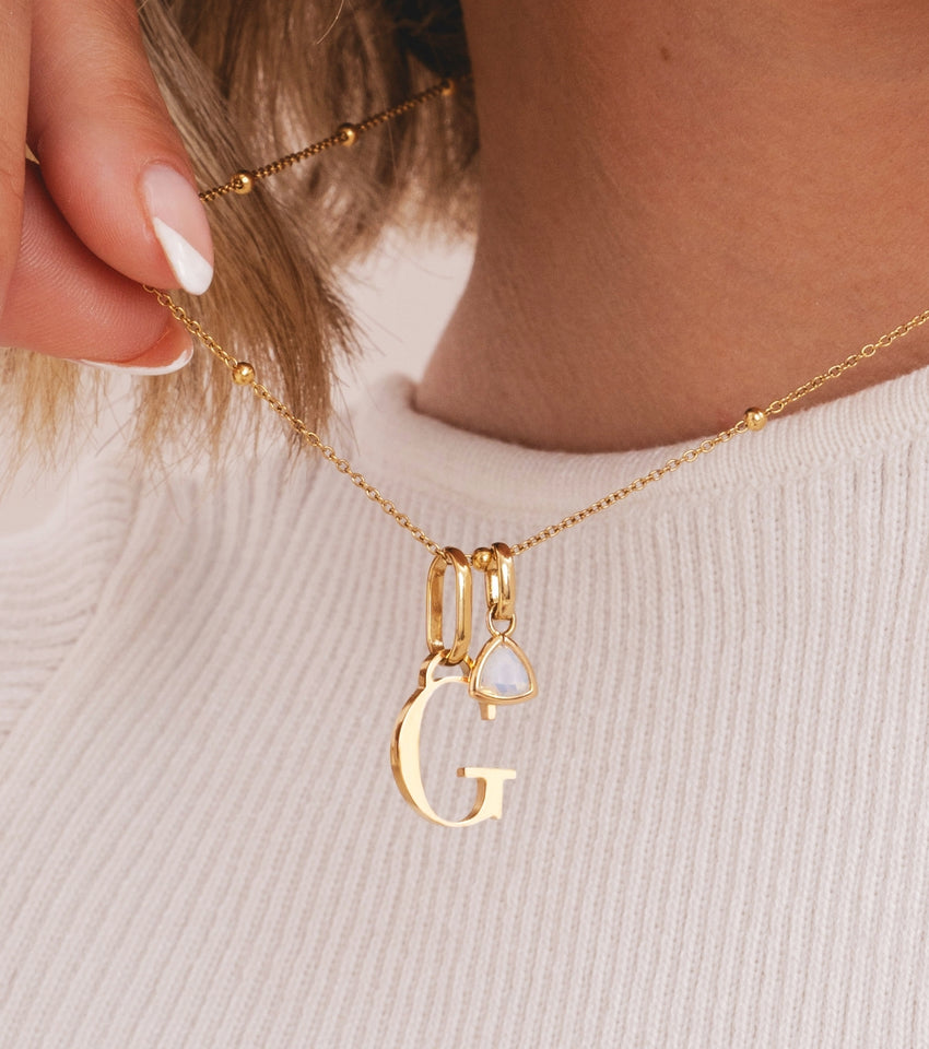 Personalised Initial & Droplet Birthstone Necklace (Gold)