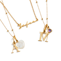 Personalised Initial & Droplet Birthstone Necklace (Gold)