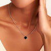 Black Enamel Clover Necklace (Silver)