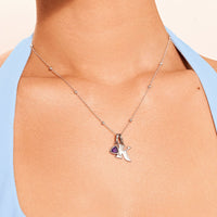 Retro Initial & Birthstone Necklace (Silver)