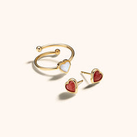 Mini Heart Birthstone Stud Earrings (Gold)