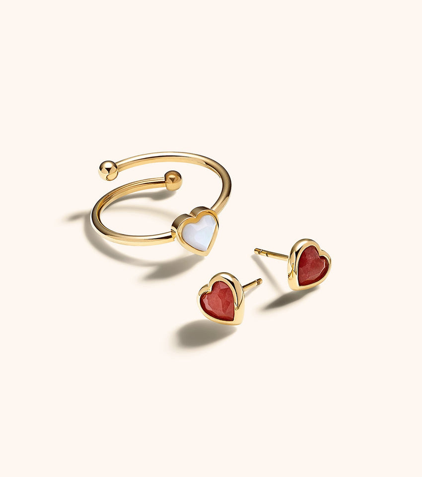 Mini Heart Birthstone Stud Earrings (Gold)