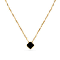 Black Enamel Clover Necklace (Gold)