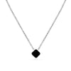 Black Enamel Clover Necklace (Silver)