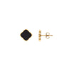 Black Enamel Clover Stud Earrings (Gold)