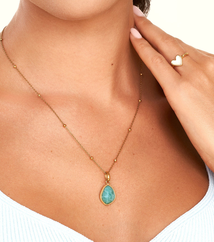 Blue Amazonite Stone Necklace (Gold)