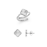 Textured Clover Ring & Earrings Bundle (Silver)