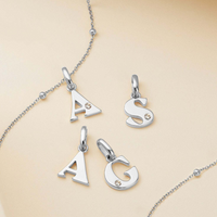 Retro Initial & Birthstone Necklace (Silver)