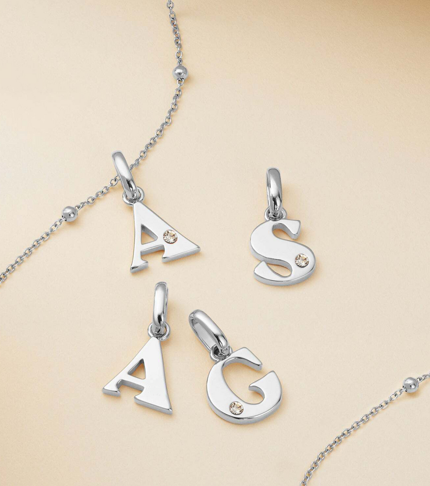 Retro Initial & Birthstone Necklace (Silver)