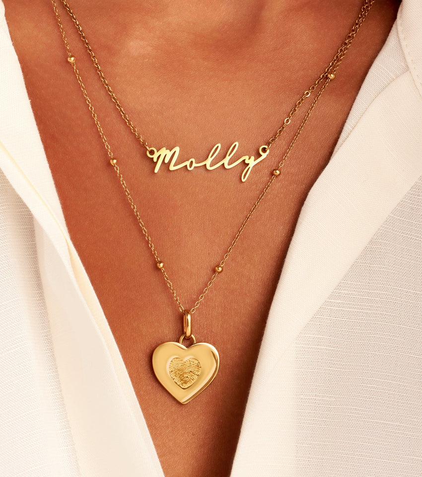 Uniquely Yours Fingerprint Heart Necklace (Gold)