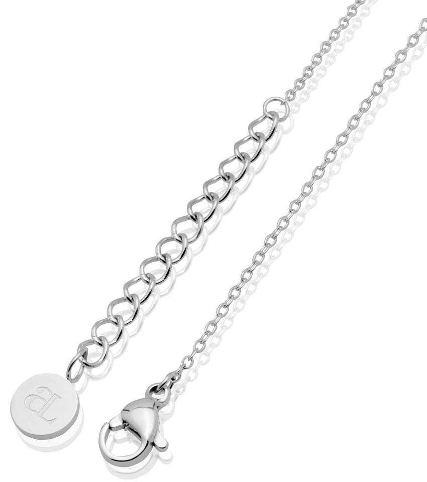 Retro Initial & Birthstone Necklace (Silver)