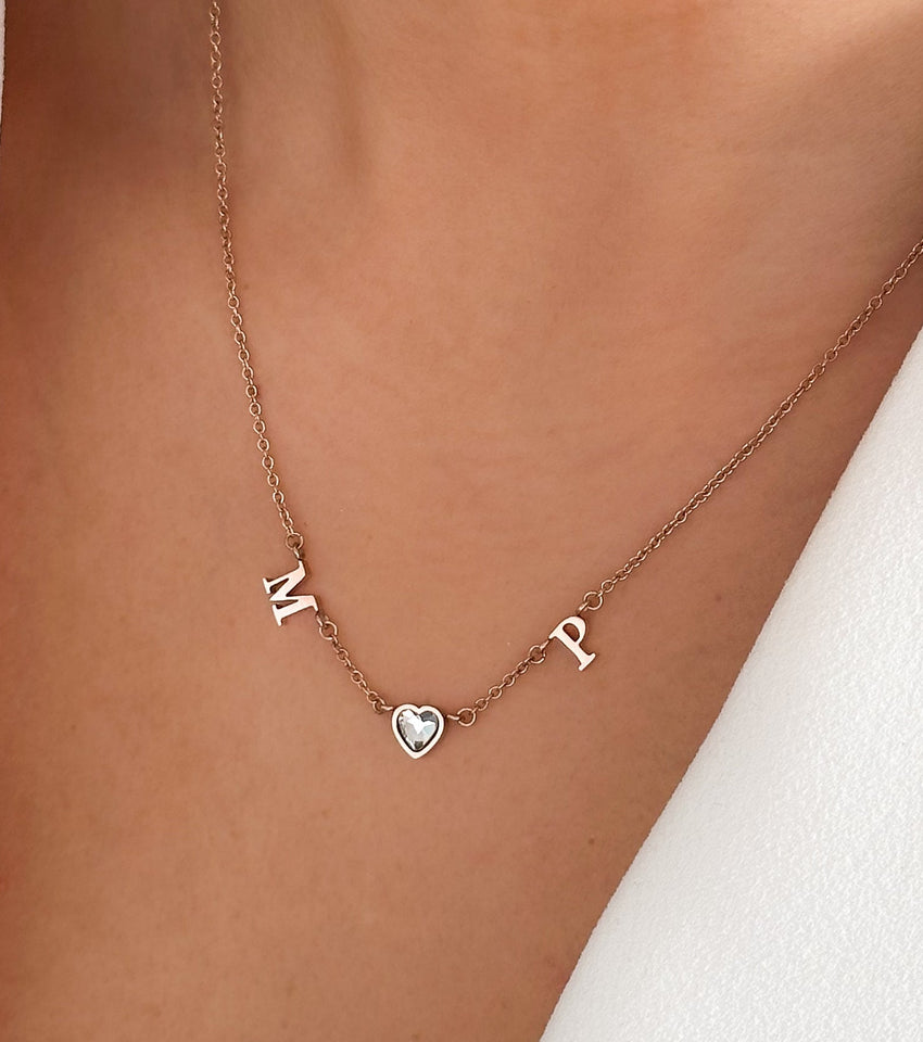 Made Mine Initials & Birthstone Necklace (Rose Gold)