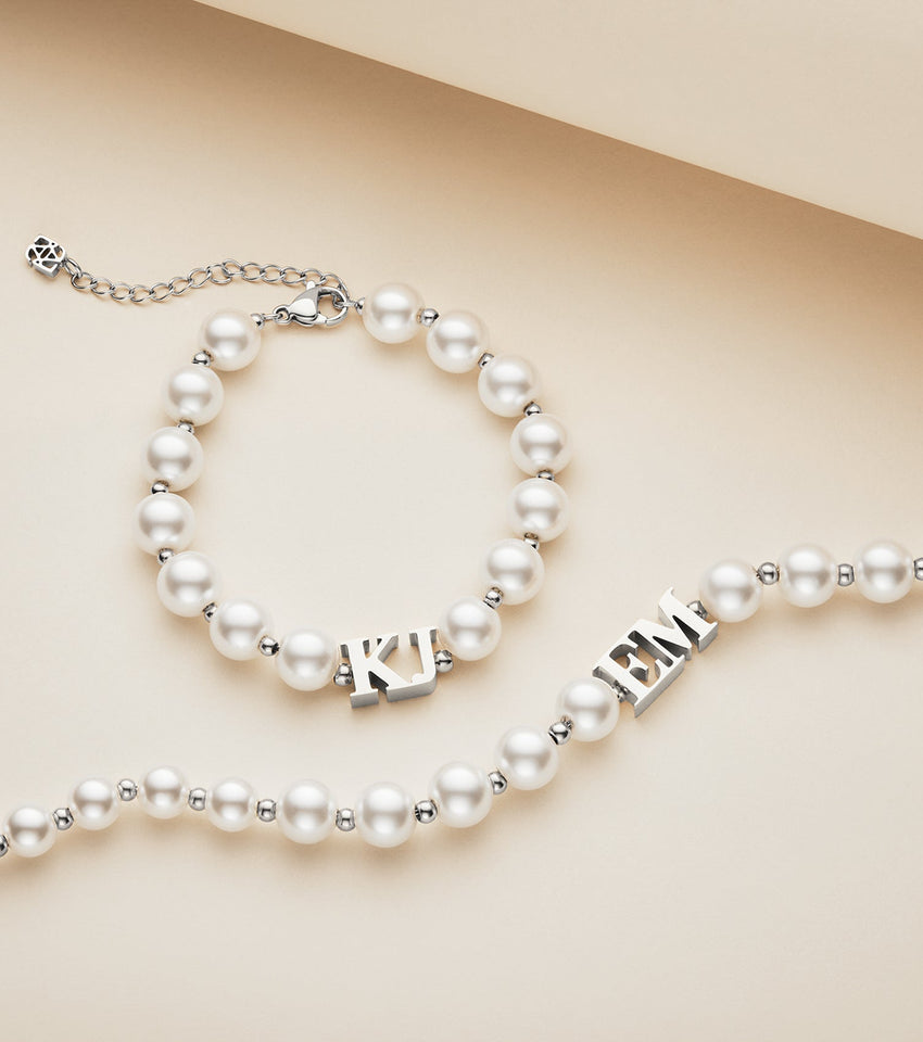 Lunar Pearl Initial Bracelet (Silver)