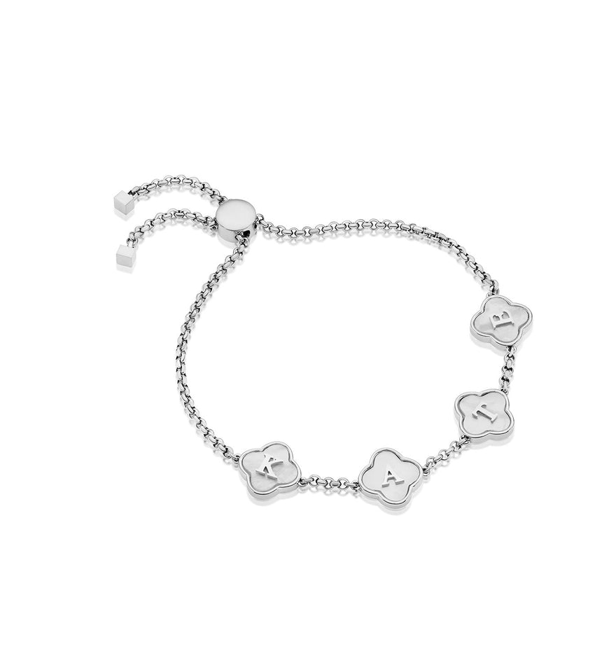 Pearl Clover Custom Name Bracelet (Silver)