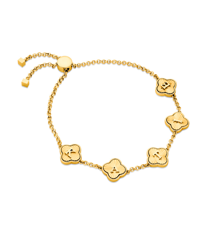 Textured Clover Custom Name Bracelet (Gold)