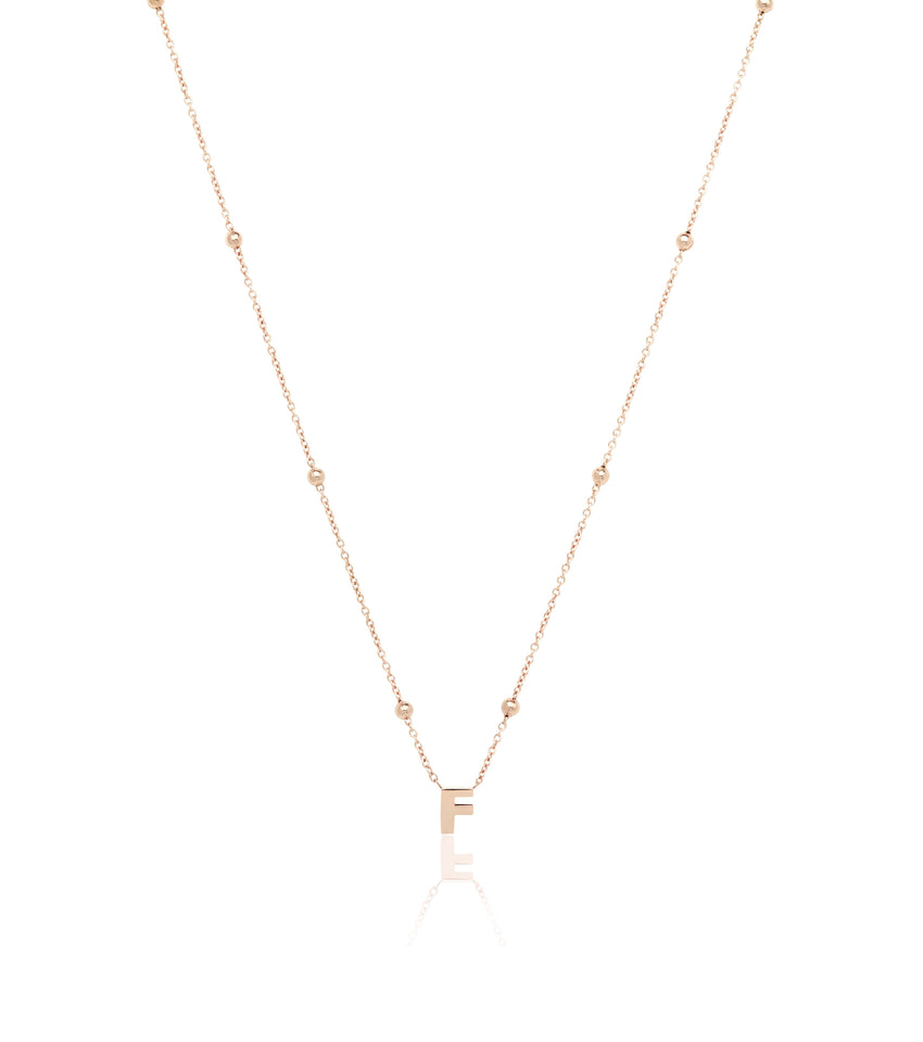 Mini Letter Sphere Chain Necklace (Rose Gold)