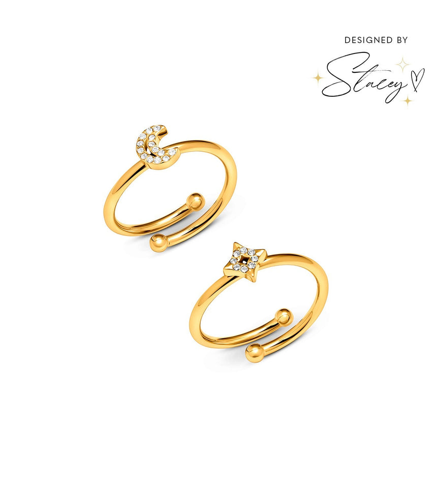 Moon and Back Moon and Star Ring Bundle (Gold)