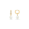 Organic Pearl Drop Crystal Huggie Earrings (Gold)