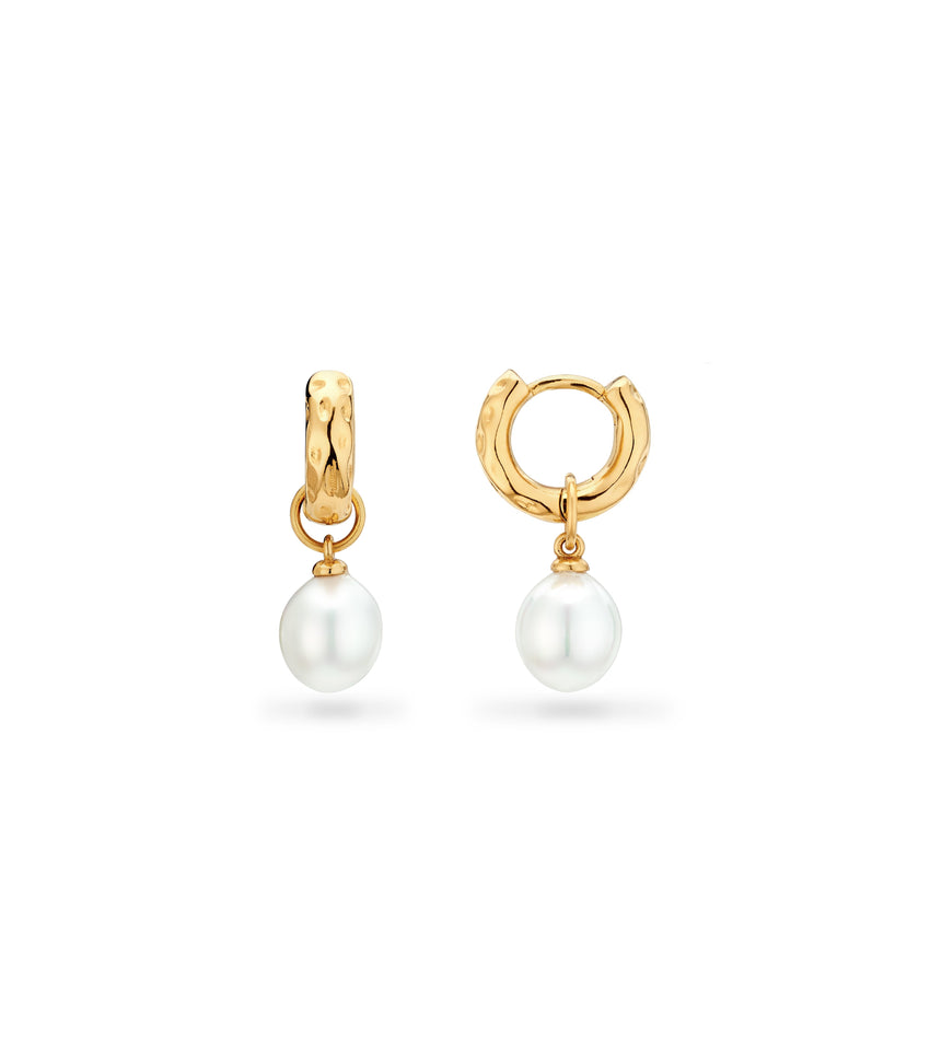 Organic Pearl Drop Huggie Earrings (Gold)