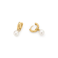 Organic Pearl Drop Huggie Earrings (Gold)