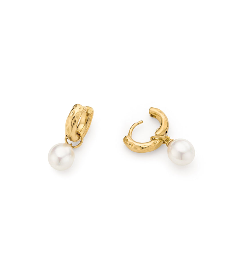 Organic Pearl Drop Huggie Earrings (Gold)