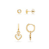 White Quartz Heart & Stud Earrings Bundle (Gold)