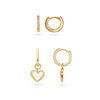 White Quartz Heart Huggie Earrings Bundle (Gold)