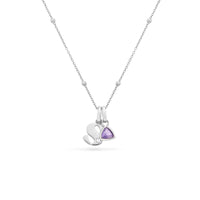 Retro Initial & Birthstone Necklace (Silver)