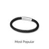 Men's Black Bonded Leather Bracelet (Silver).