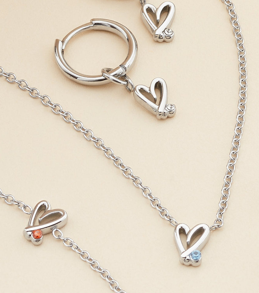 Stacey's Stories Doodle Heart Birthstone Necklace (Silver)