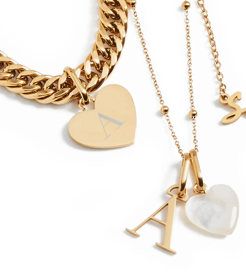 Heart Curb Chain Necklace (Gold)