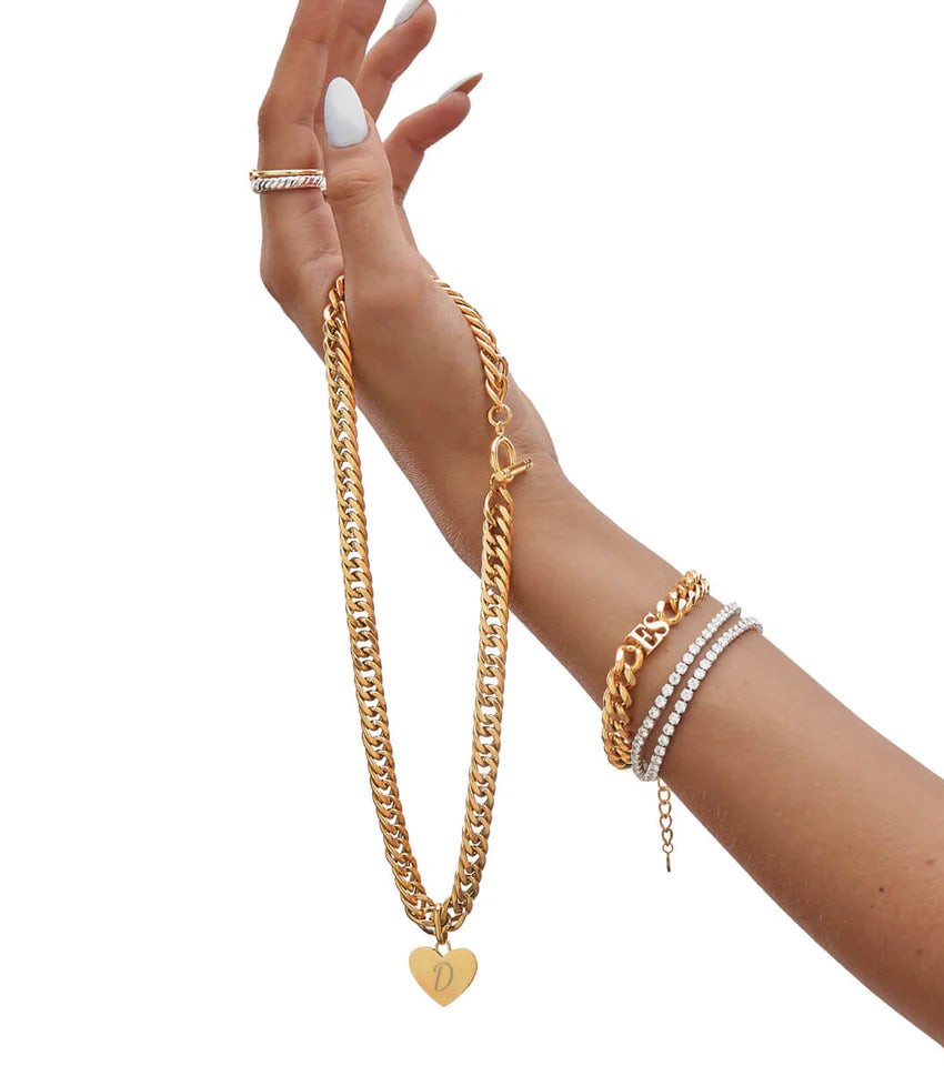 Heart Curb Chain Necklace (Gold)