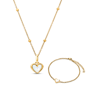 White Quartz Heart Necklace & Bracelet Bundle (Gold)