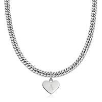 Heart Curb Chain Necklace (Silver)