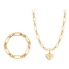 Heart Figaro Chain Necklace & Bracelet Bundle (Gold)