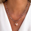 Heart Figaro Chain Necklace & Bracelet Bundle (Rose Gold)