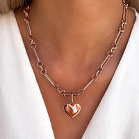 Heart Figaro Chain Necklace & Bracelet Bundle (Rose Gold)