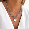 Heart Figaro Chain Necklace & Bracelet Bundle (Silver)