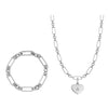 Heart Figaro Chain Necklace & Bracelet Bundle (Silver)