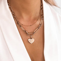 Heart Figaro Chain Necklace (Rose Gold)