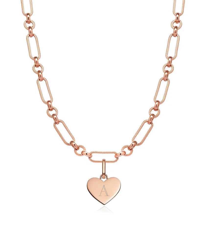 Heart Figaro Chain Necklace (Rose Gold)