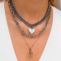 Heart & Letter Multi Chain Layered Set (Silver)