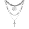 Heart & Letter Multi Chain Layered Set (Silver)