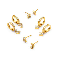 Moon and Back Star Huggie Hoop Earrings (Gold)